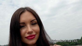 Play Beauty with huge lips banged in woods pov